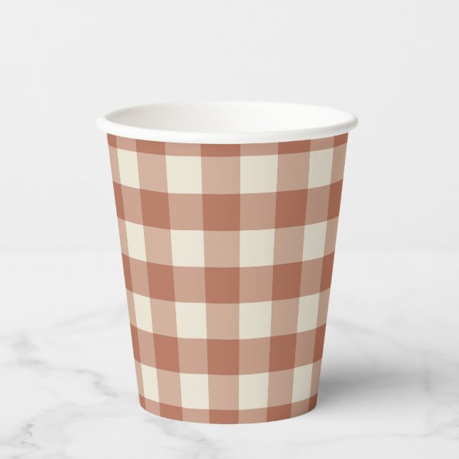 Vasos De Papel Caer Amaro en Panna Cotta Gingham - estampado de c (Anverso)