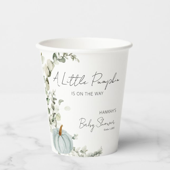 Vasos De Papel Caer en Baby Shower un poco azul calabaza (Anverso)