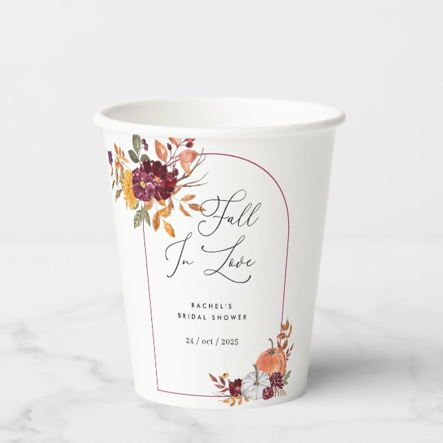 Vasos De Papel Caer Enamorada Calabaza Floral Ducha De Novias (Anverso)
