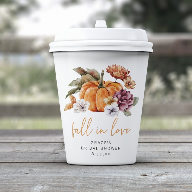 Vasos De Papel Caer Enamorada Ducha De Novias (Elegant Floral Fall In Love Bridal Shower Paper cups by Painted Paperie)