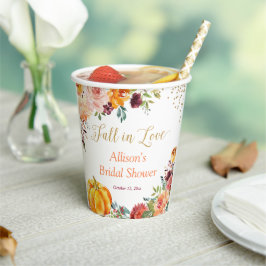 Vasos De Papel Caer enamorada | Ducha nupcial floral de otoño de