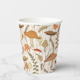 Vasos De Papel Caer hongos y hojas - patrón sin fisuras.