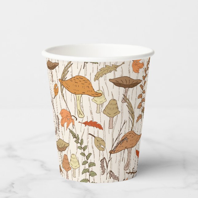 Vasos De Papel Caer hongos y hojas - patrón sin fisuras. (Anverso)