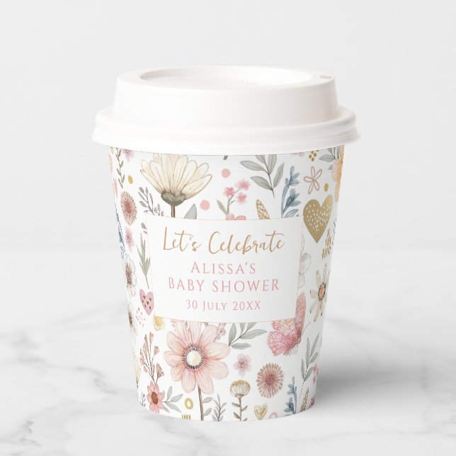 Vasos De Papel Café Baby Shower Floral Wildflower (Anverso)
