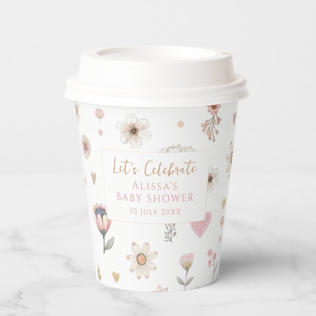Vasos De Papel Café Baby Shower Floral Wildflower (Anverso)