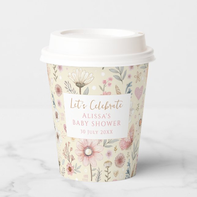 Vasos De Papel Café Baby Shower Floral Wildflower (Anverso)
