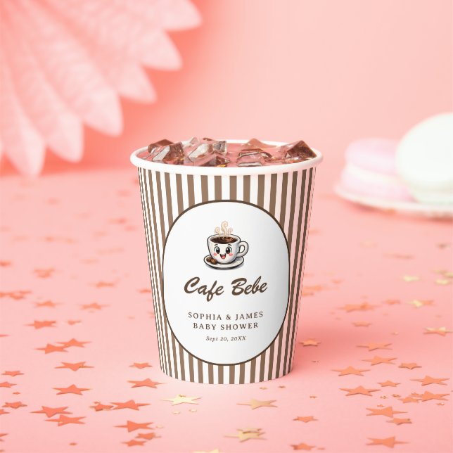 Vasos De Papel Café Bebé Cute Rayado Brunch Baby Shower (in situ)
