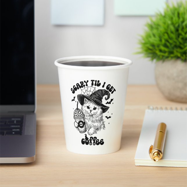 Vasos De Papel Café gato retro curado de Halloween (in situ)