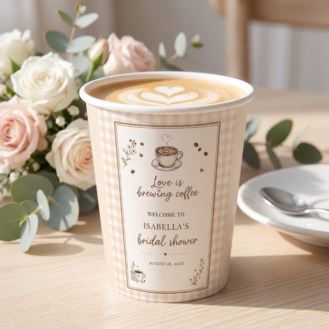 Vasos De Papel Café Love Is Brewing Boho Beige Personalizado (Love Is Brewing Coffee Boho Beige Custom Paper Cups)