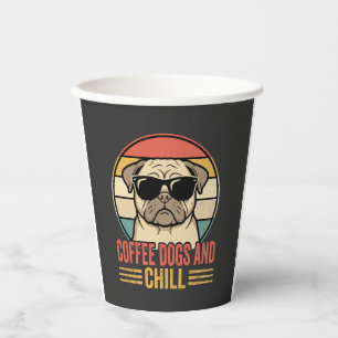 Vasos De Papel Café Perros y Pug Retro Chill