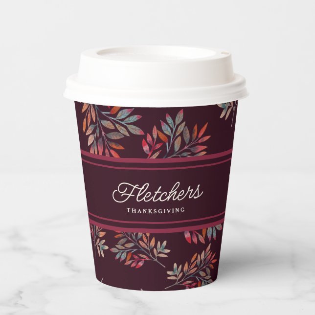 Vasos De Papel Caída botánica de Borgoña deja Personalizable (Anverso)