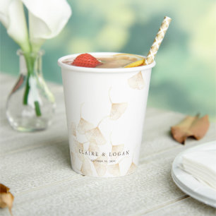 Vasos De Papel Caída del Oro Ginkgo deja Boda