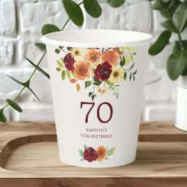 Vasos De Papel Caída Elegante | Otoño Floral 70 cumpleaños
