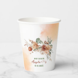 Vasos De Papel Caída en el amor Flores de terracota Watercolor de