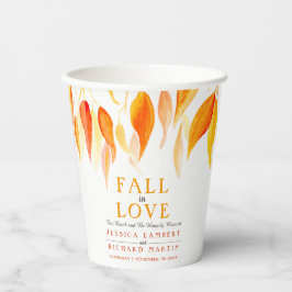 Vasos De Papel Caída en el amor naranja otoño deja boda