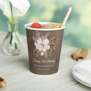 Vasos De Papel Caída Neutral de Floral Blanca 30 cumpleaños
