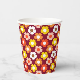 Vasos De Papel Caída Retro Flores de Otoño Patrón Borgoña