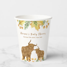 Vasos De Papel Caída Rustic Boho Highland Cow Baby Shower