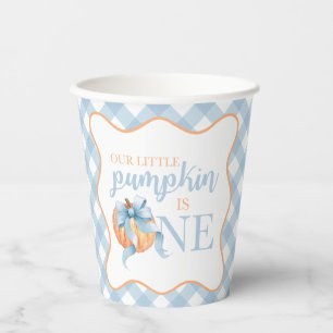 Vasos De Papel Calabacita lazo azul pastel de cuadros cumpleaños 