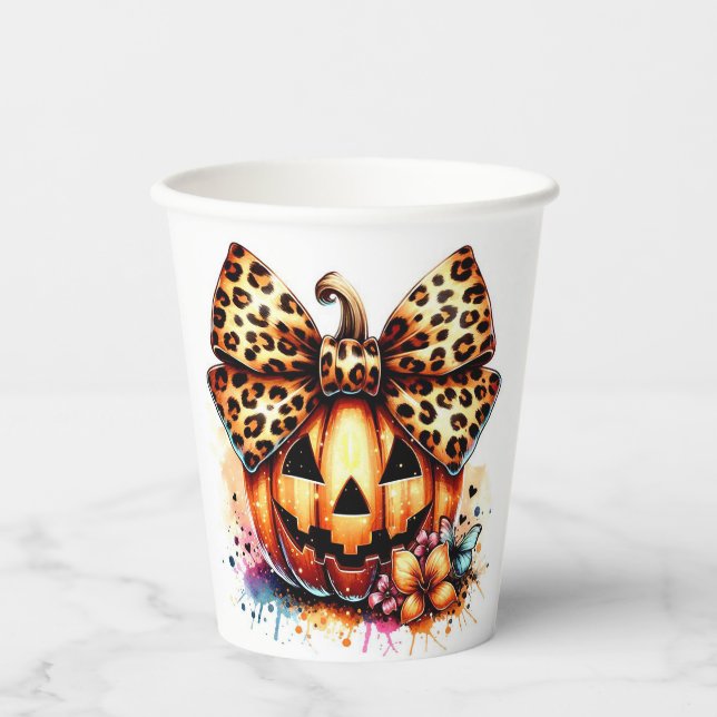 Vasos De Papel Calabaza acuarela con arco (Anverso)
