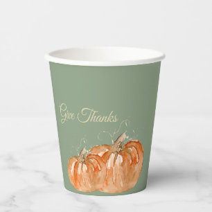 Vasos De Papel Calabaza acuarela "Dar gracias" (personalizable)