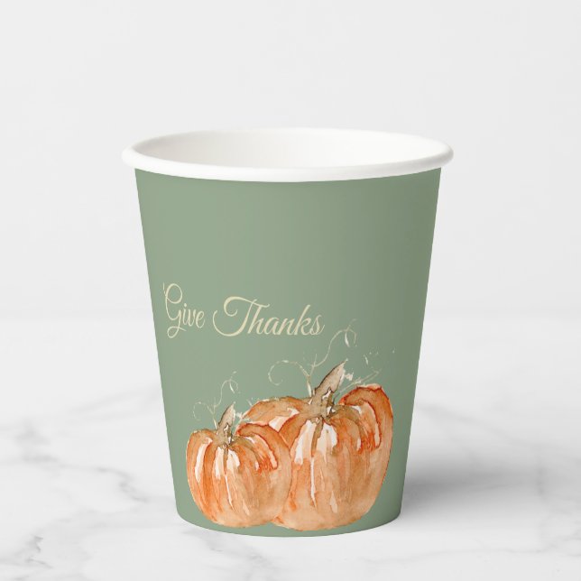 Vasos De Papel Calabaza acuarela "Dar gracias" (personalizable) (Anverso)