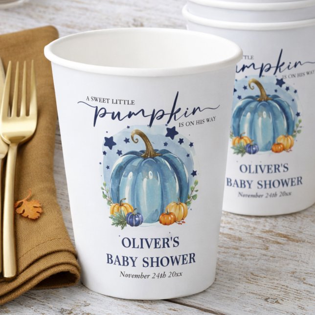 Vasos De Papel Calabaza Azul Pequeña En Su Camino Chico Baby Show (Subido por el creador)