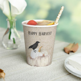 Vasos De Papel Calabaza blanca feliz cosecha