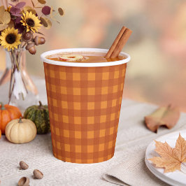 Vasos De Papel Calabaza Clásica Otoño Gingham Cuadro de Miel