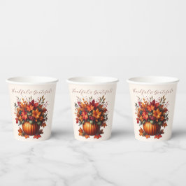 Vasos De Papel Calabaza con hojas de otoño - Día de Acción de Gra