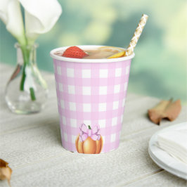 Vasos De Papel Calabaza con lazo rosa en jaula baby shower