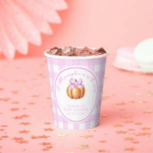 Vasos De Papel Calabaza con lazo rosa en jaula baby shower
