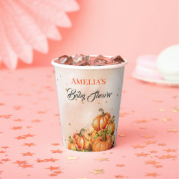 Vasos De Papel Calabaza de Acuarela Naranja Dorada Otoñal Acogedo