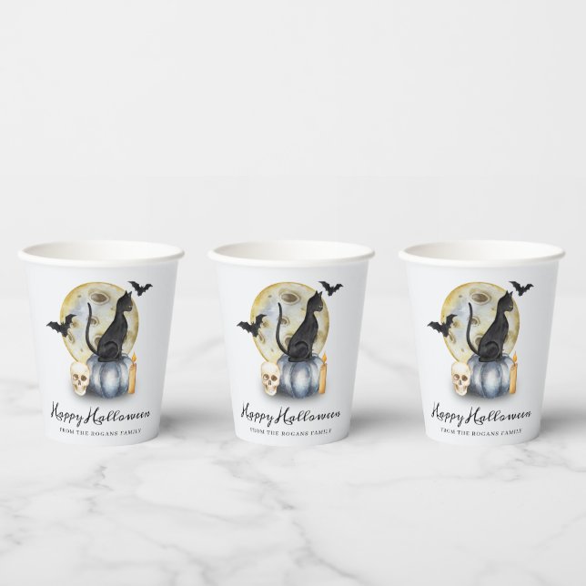 Vasos De Papel Calabaza de gatos de Halloween espeluznante (Multi)