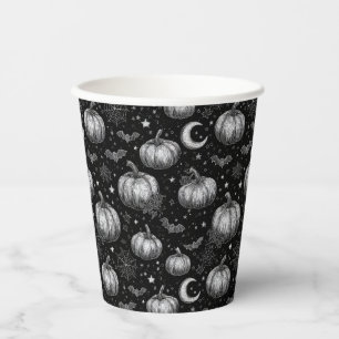 Vasos De Papel Calabaza de Halloween en blanco y negro, murciélag