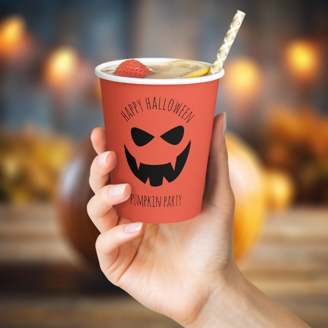 Vasos De Papel Calabaza de Halloween Jack O Lantern Naranja Cuadr (Have fun at your next pumpkin party with these paper cups! )