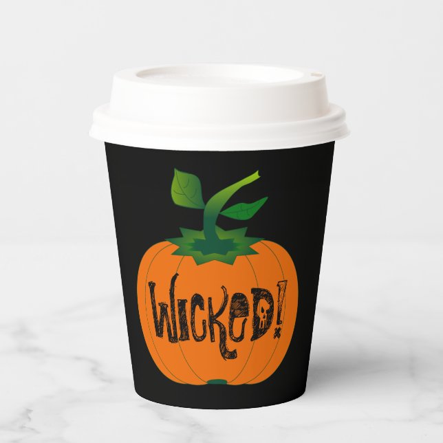 Vasos De Papel Calabaza de Naranja negro malvada feliz Halloween (Anverso)
