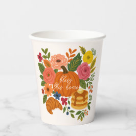 Vasos De Papel Calabaza de Otoño Floral Bendice Esta Casa Día de