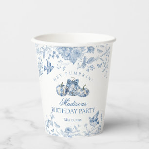 Vasos De Papel Calabaza de Toile Azul Floral de Otoño Francés Cum