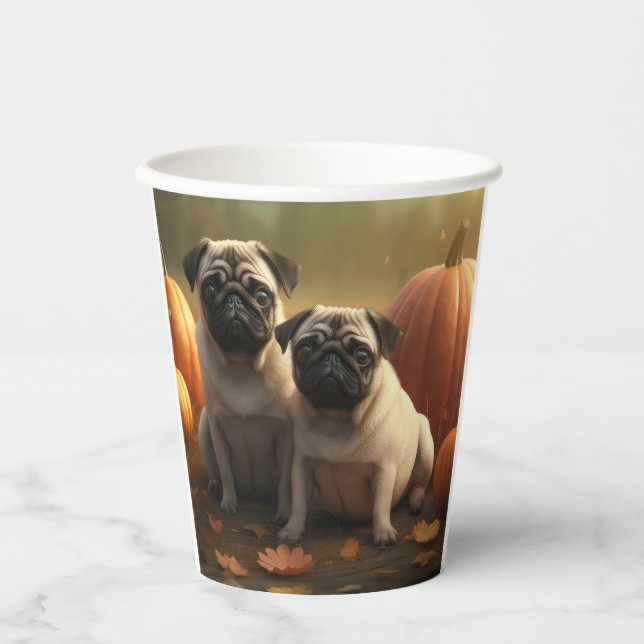 Vasos De Papel Calabaza deslumbrante de la pug pipa otoño (Anverso)