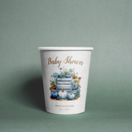 Vasos De Papel Calabaza dorada azul Baby Shower otoño