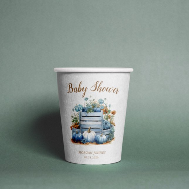 Vasos De Papel Calabaza dorada azul Baby Shower otoño (Subido por el creador)