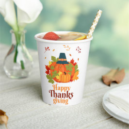 Vasos De Papel Calabaza feliz de Acción de Gracias con Gorras y h