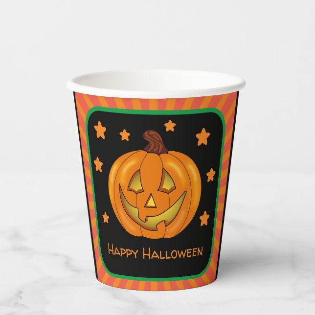 Vasos De Papel Calabaza feliz de Halloween (Anverso)