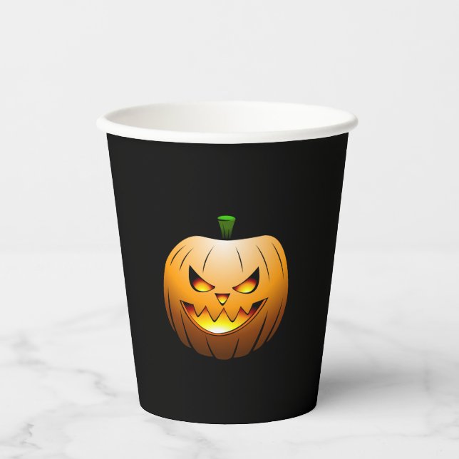 Vasos De Papel Calabaza feroz en una Copa de Papel (Anverso)