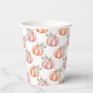 Vasos De Papel Calabaza floral suave rosa y Naranja suave otoño