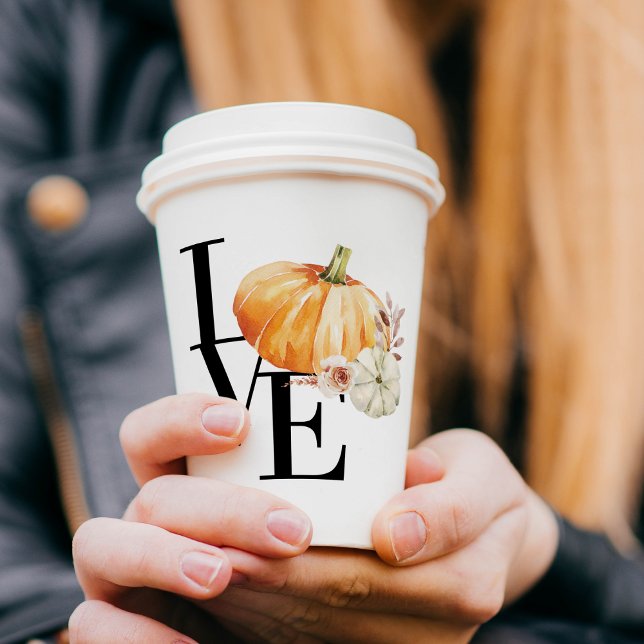 Vasos De Papel Calabaza Naranja acuarela moderna con amor (Subido por el creador)