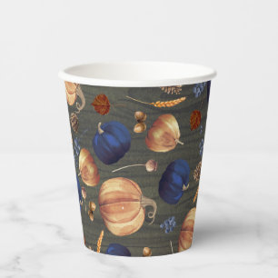 Vasos De Papel Calabaza Naranja Azul de la Marina Caída Cosecha M
