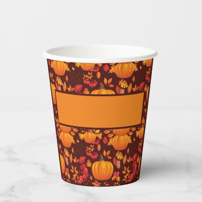 Vasos De Papel Calabaza otoñal personalizada (Anverso)