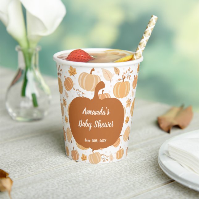 Vasos De Papel Calabaza otoñal y Baby Shower Leaf Pastel (in situ)
